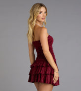 Glitter Rush Strapless Ruffle Mini Dress